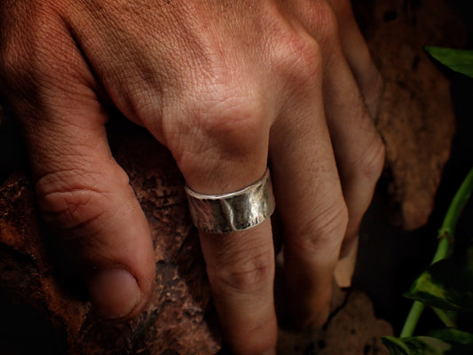 Reticulated Texture on Chunky Rustic Silver Ring / Band US Size 10
