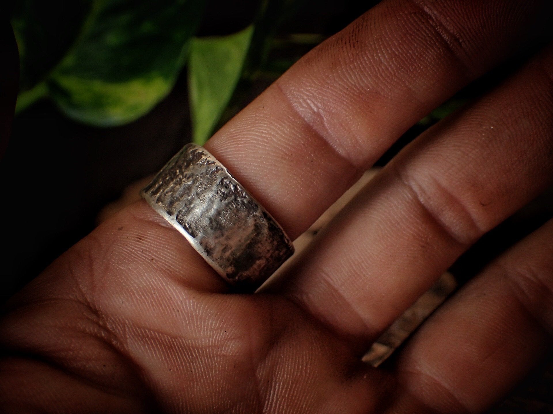 Reticulated Texture on Chunky Rustic Silver Ring / Band US Size 10