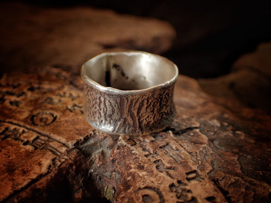 Reticulated Texture on Chunky Rustic Silver Ring / Band US Size 9