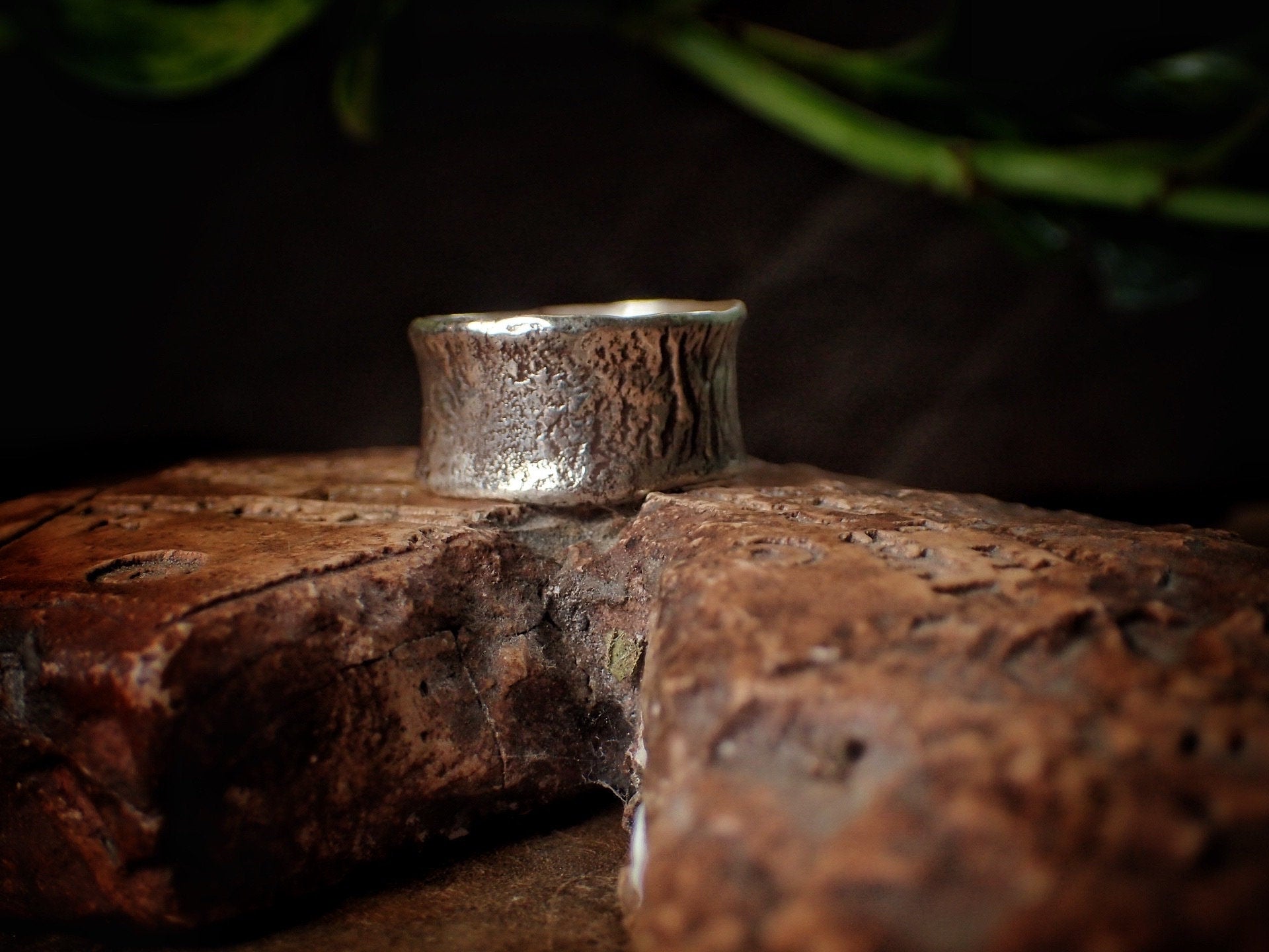 Reticulated Texture on Chunky Rustic Silver Ring / Band US Size 9