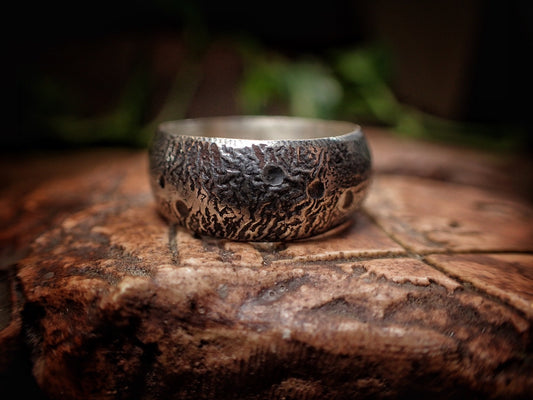 Moon Textured Sterling Silver Unique Rustic Rugged Ring / Band US Size 7