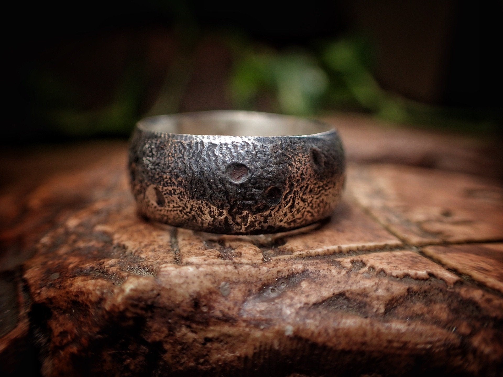 Moon Textured Sterling Silver Unique Rustic Rugged Ring / Band US Size 7