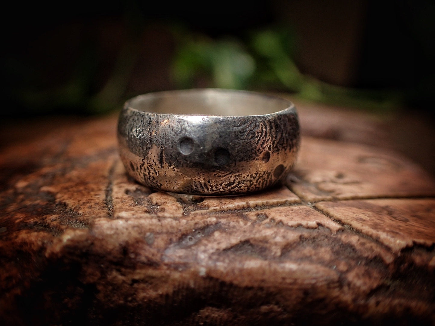 Moon Textured Sterling Silver Unique Rustic Rugged Ring / Band US Size 7