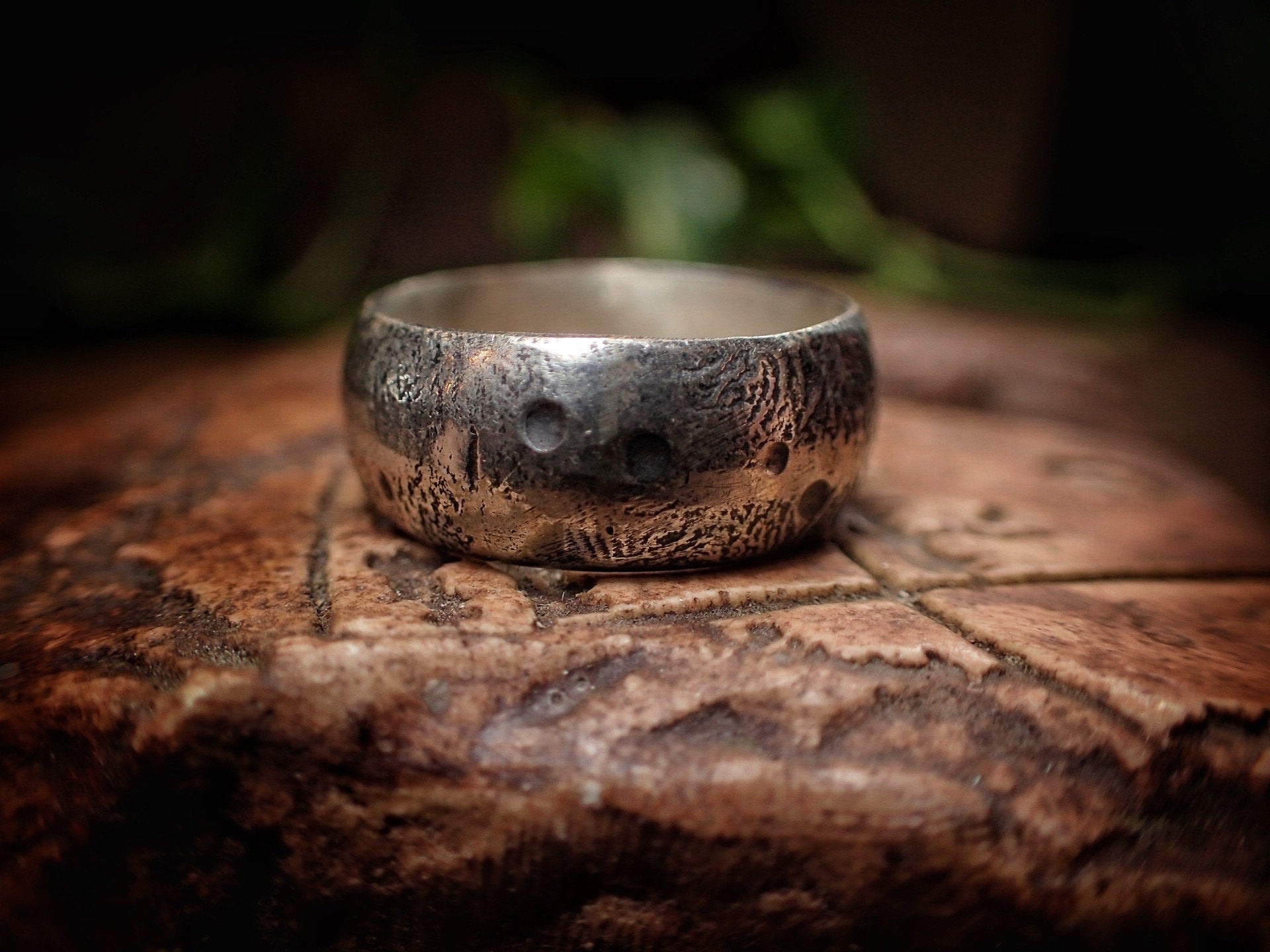 Moon Textured Sterling Silver Unique Rustic Rugged Ring / Band US Size 7