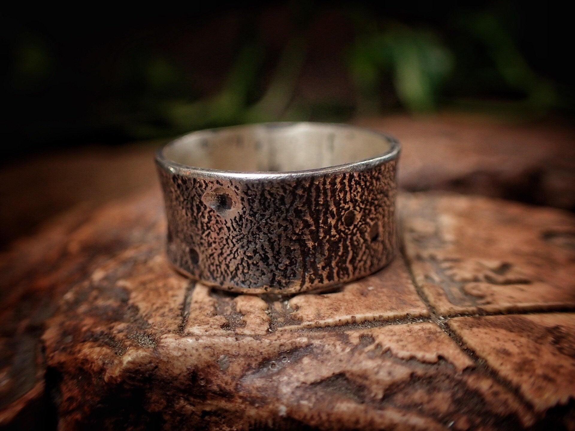 Moon Textured Sterling Silver Unique Rustic Rugged Ring / Band US Size 10