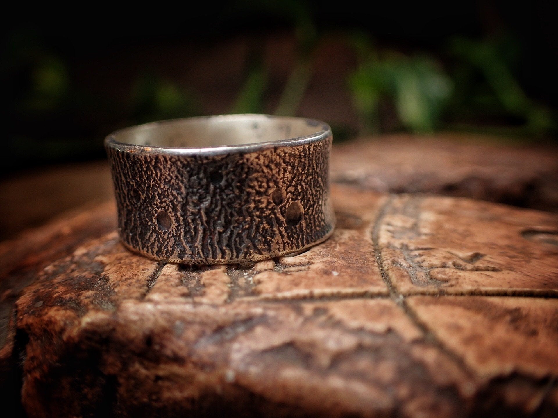 Moon Textured Sterling Silver Unique Rustic Rugged Ring / Band US Size 10