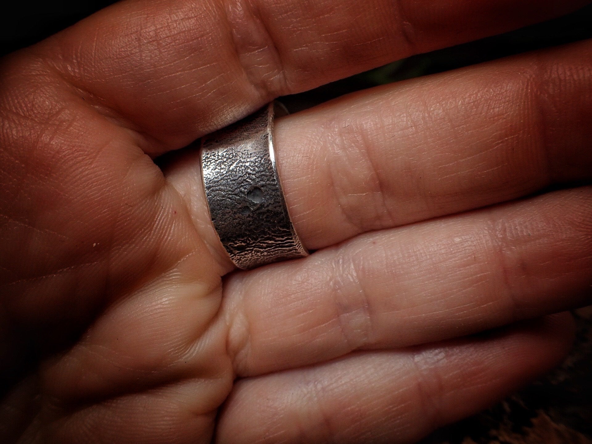 Moon Textured Sterling Silver Unique Rustic Rugged Ring / Band US Size 10