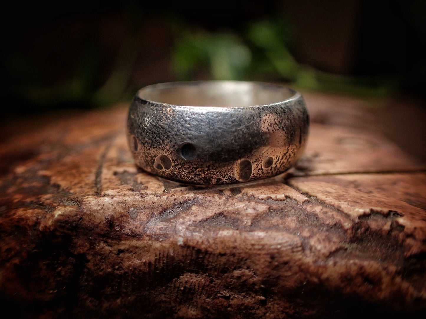 Moon Textured Sterling Silver Unique Rustic Rugged Ring / Band US Size 7