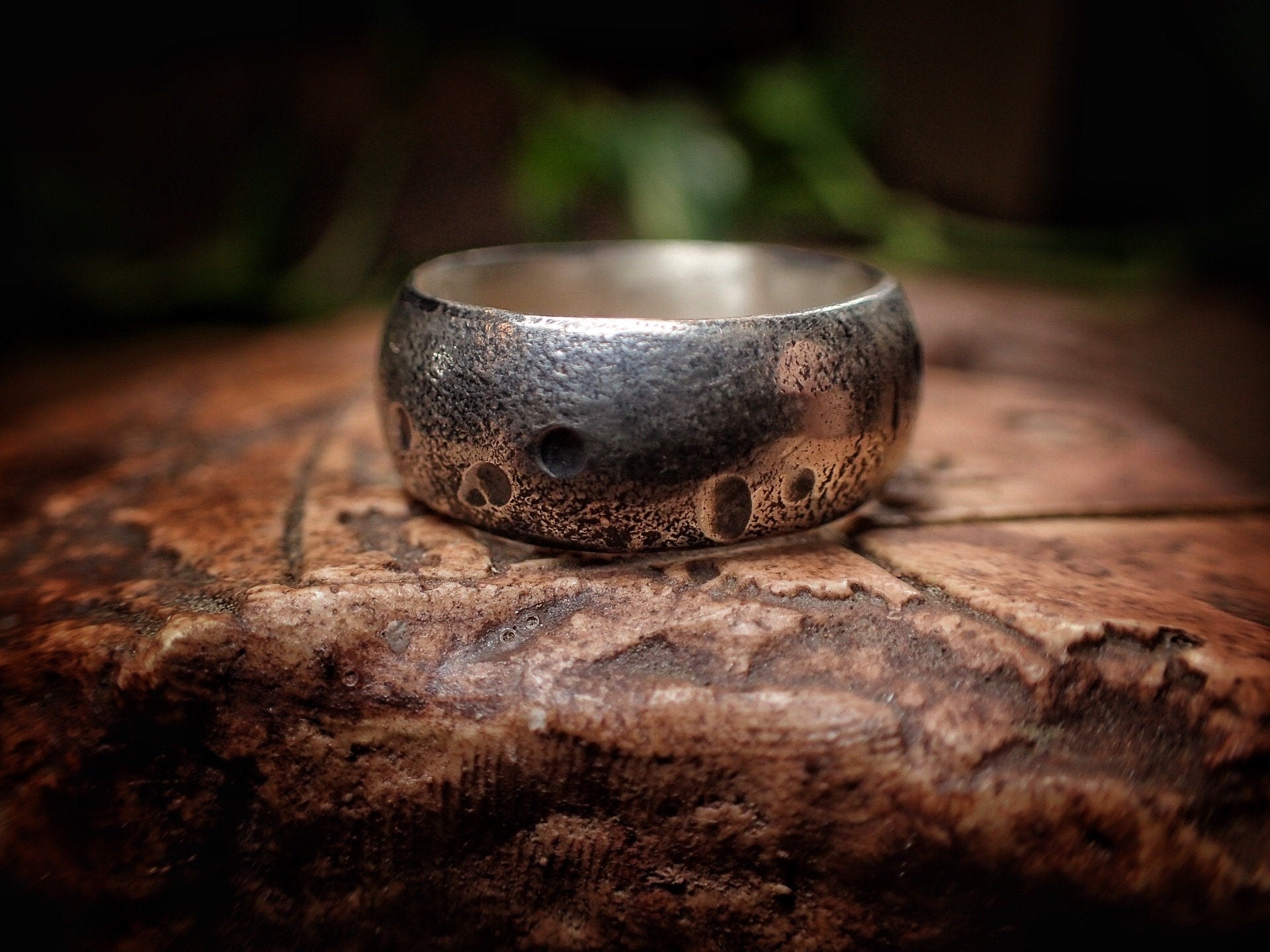 Moon Textured Sterling Silver Unique Rustic Rugged Ring / Band US Size 7