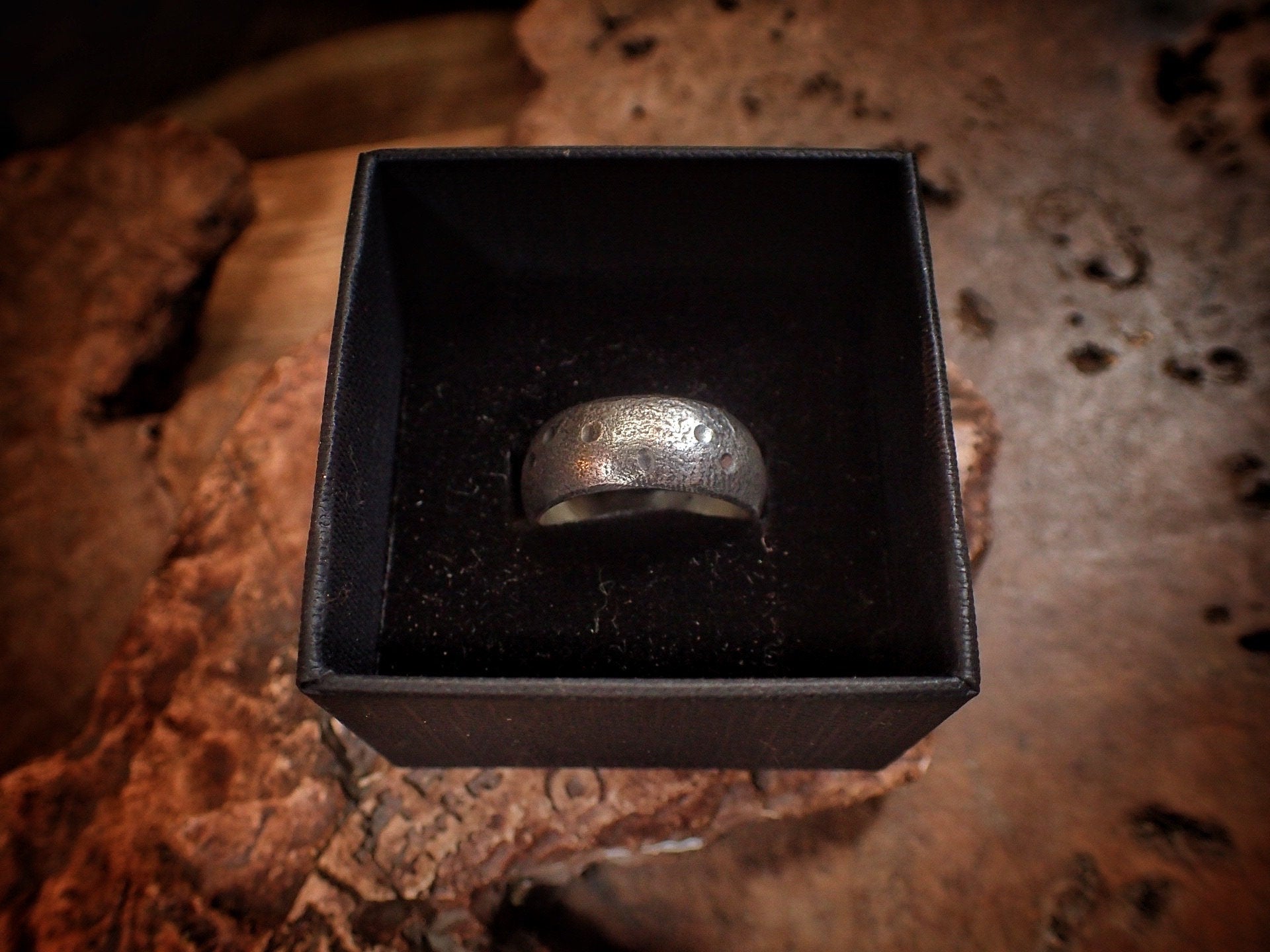 Moon Textured Sterling Silver Unique Rustic Rugged Ring / Band US Size 7