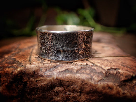Moon Textured Sterling Silver Unique Rustic Rugged Ring / Band US Size 10