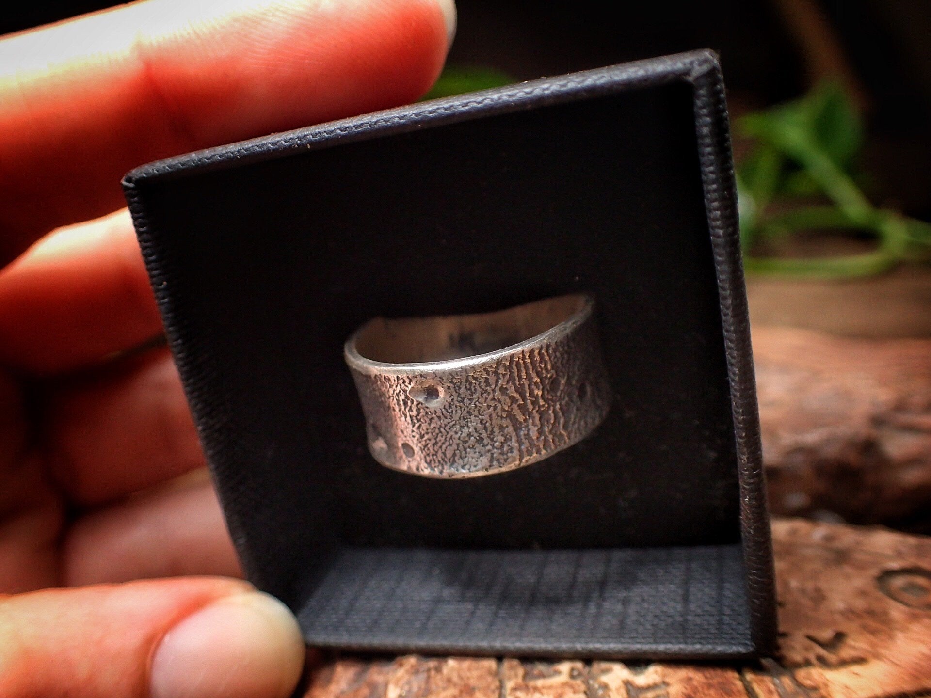 Moon Textured Sterling Silver Unique Rustic Rugged Ring / Band US Size 10