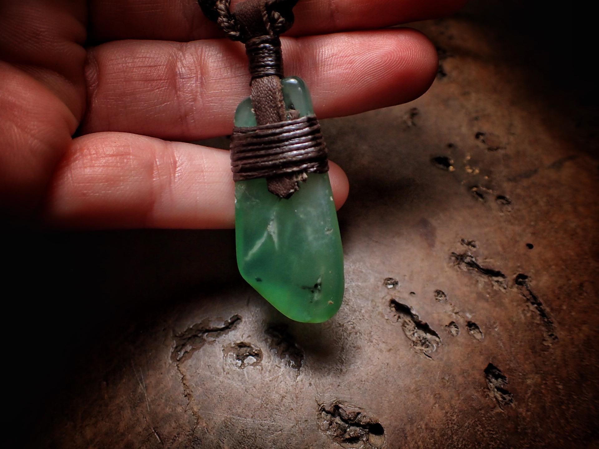 Chrysoprase Pendant on Adjustable Tribal Hand Woven Macrame Spiral Necklace