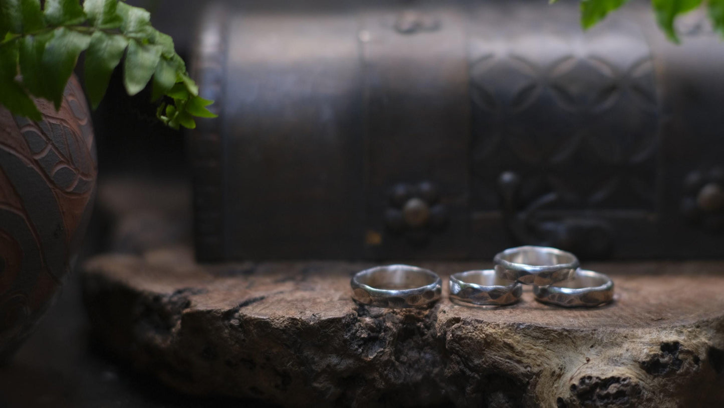 Rustic Thick Hammered Textured Unique Oxidised Silver Ring / Band US Sizes