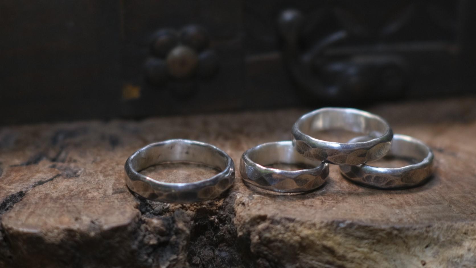 Rustic Thick Hammered Textured Unique Oxidised Silver Ring / Band US Sizes