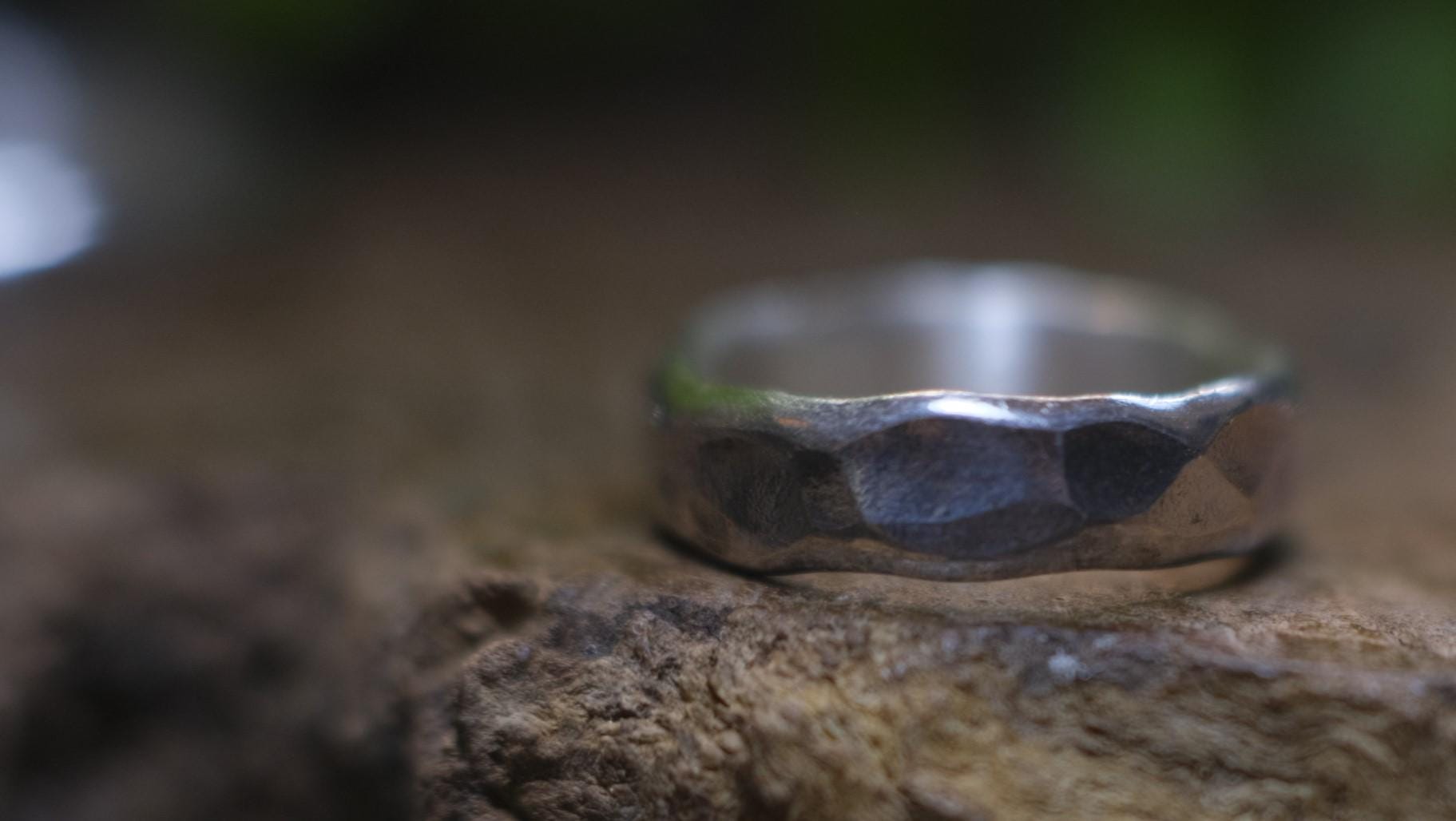 Rustic Thick Hammered Textured Unique Oxidised Silver Ring / Band US Sizes