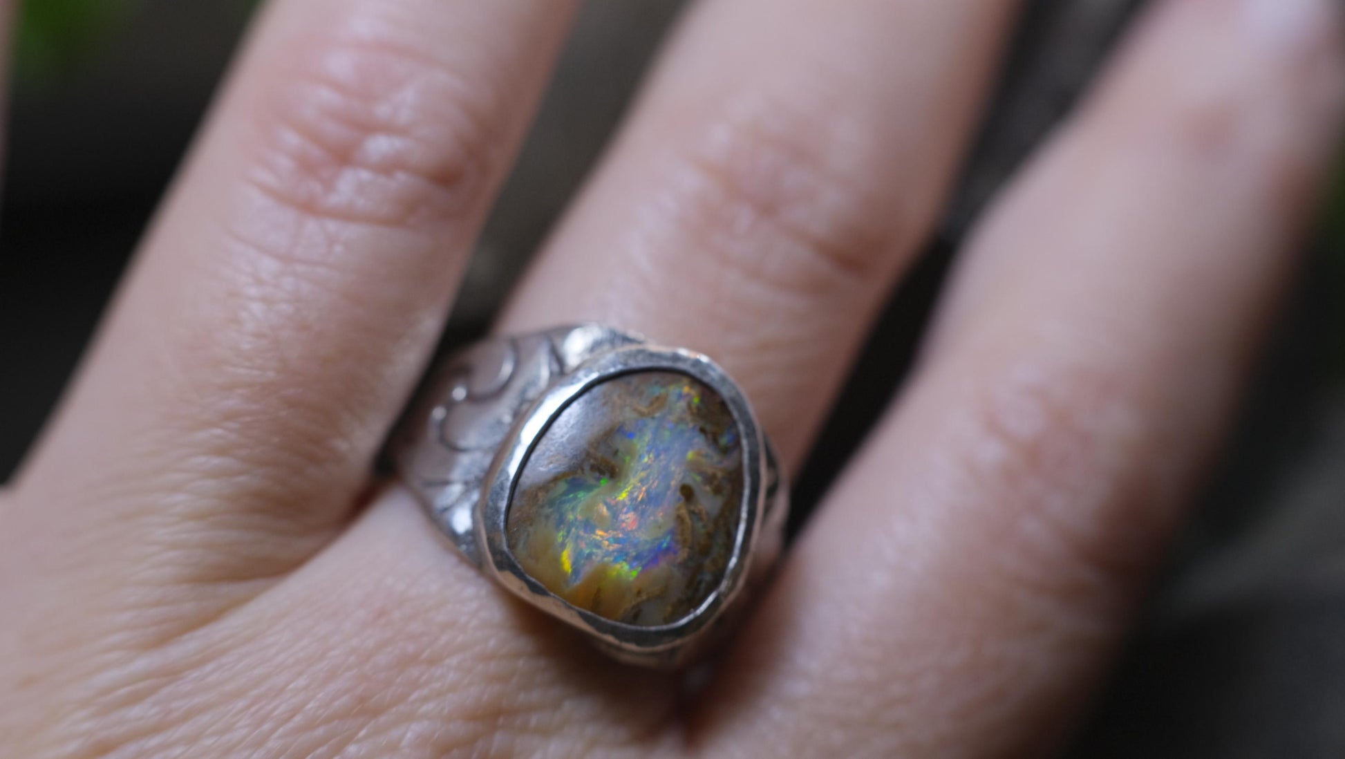 Mesmerising Colour Portal like Opal in a Unique Pirate Inspired sterling silver setting