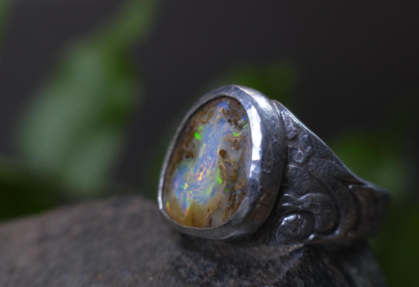 Mesmerising Colour Portal like Opal in a Unique Pirate Inspired sterling silver setting