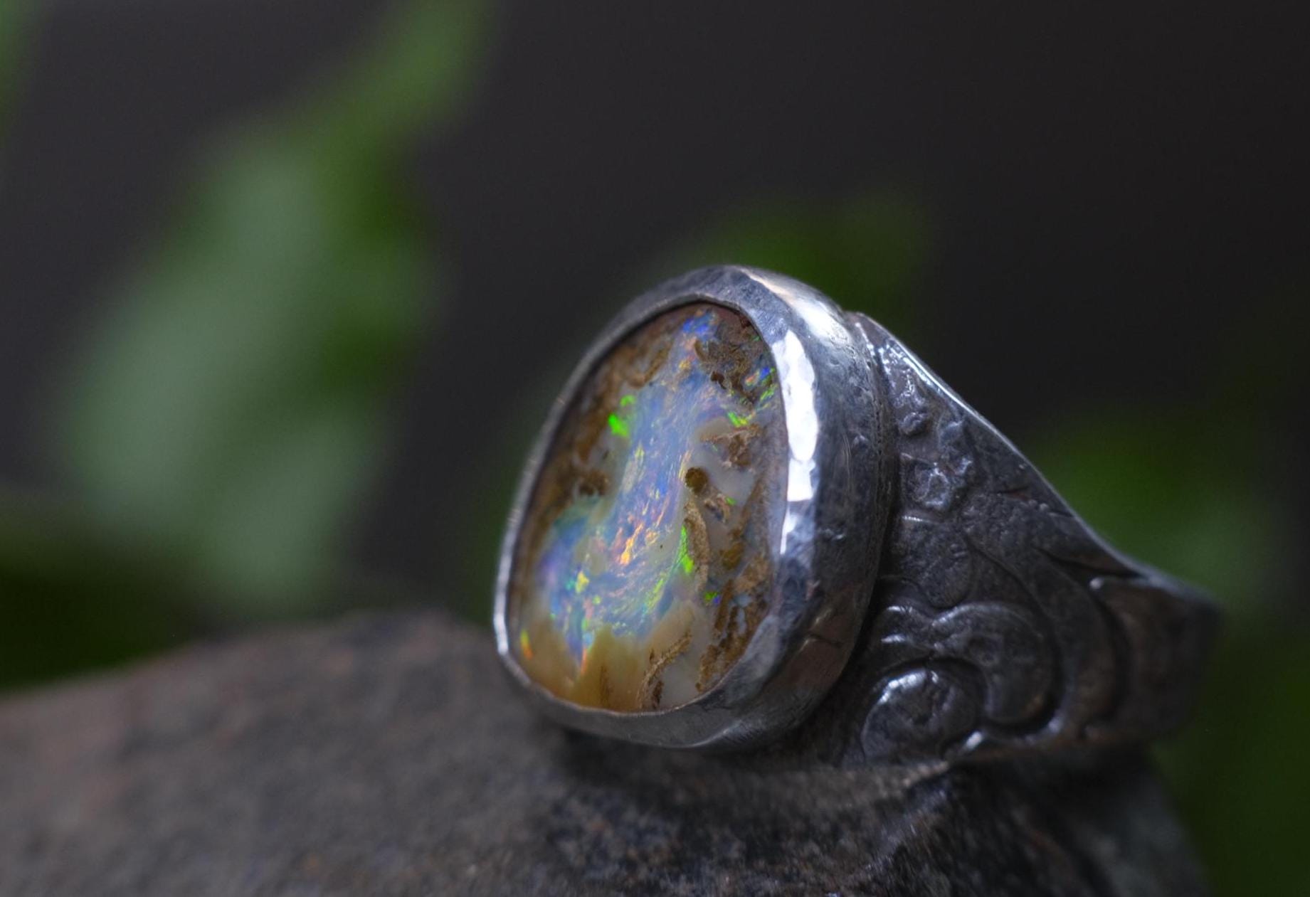Mesmerising Colour Portal like Opal in a Unique Pirate Inspired sterling silver setting