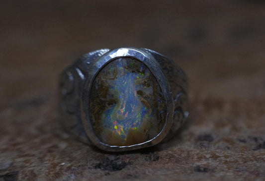 Mesmerising Colour Portal like Opal in a Unique Pirate Inspired sterling silver setting