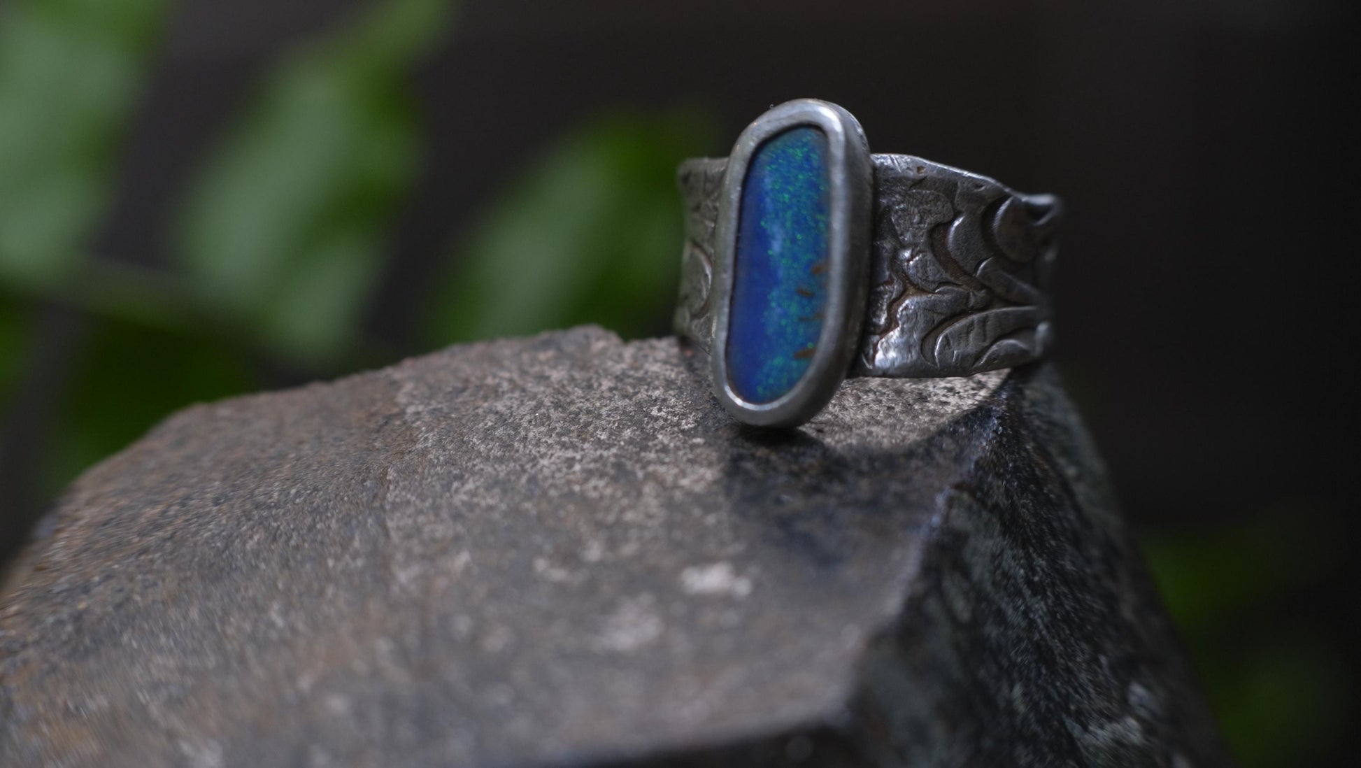 Stunning Blue Australian Opal Set in Pirate Inspired Sterling Silver