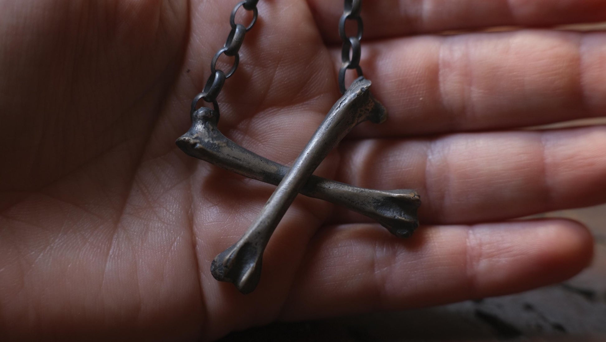 Chunky Silver Crossbones Pendant on heavy silver chain