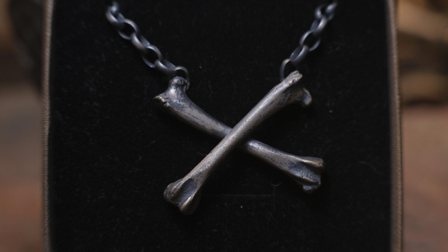 Chunky Silver Crossbones Pendant on heavy silver chain