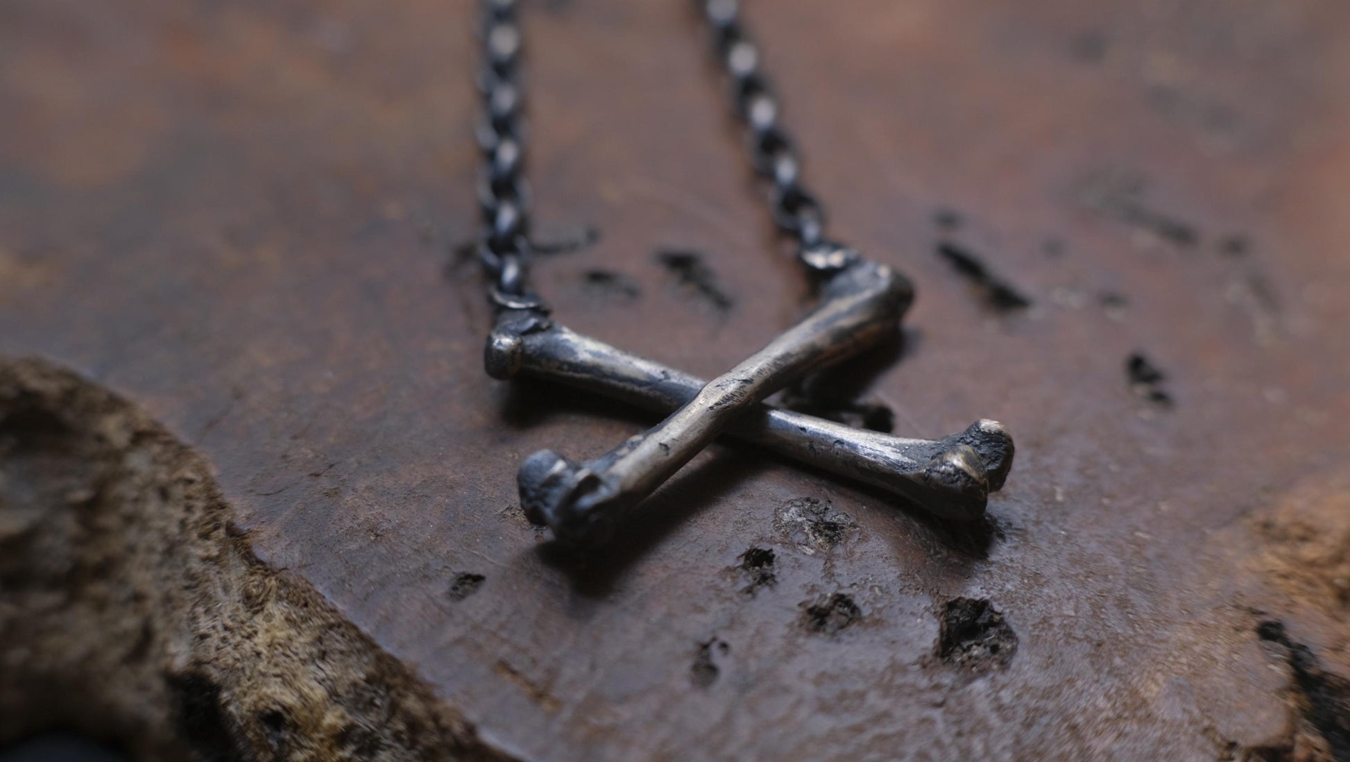 Chunky Silver Crossbones Pendant on heavy silver chain