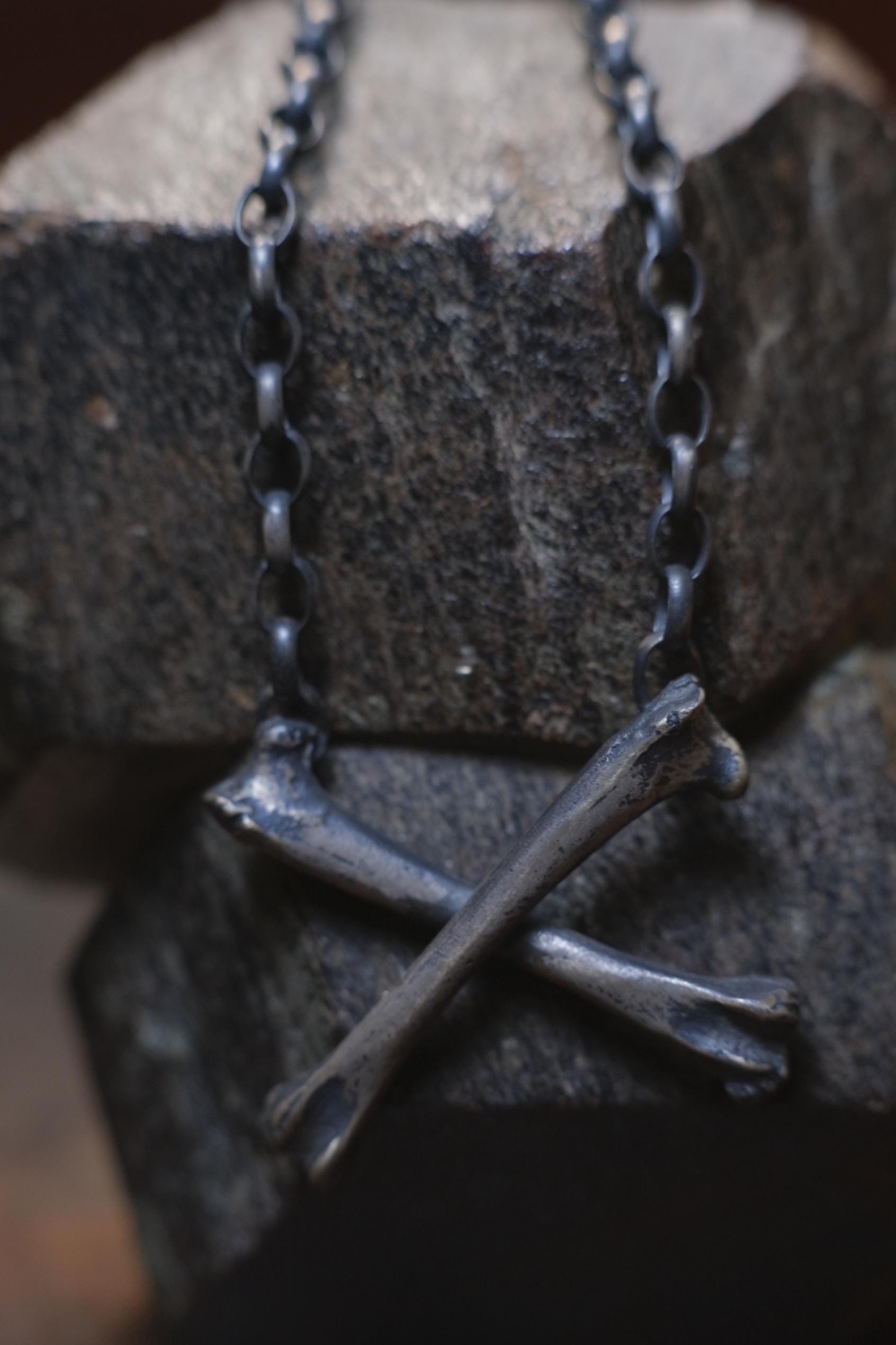 Chunky Silver Crossbones Pendant on heavy silver chain