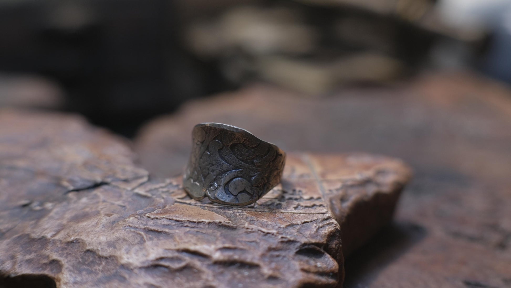 Pirate Inspired Textured Oxidised Sterling Silver Ring Size 8.5