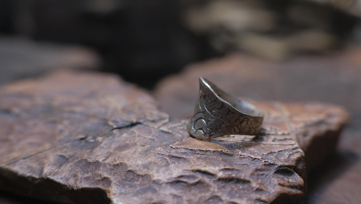 Pirate Inspired Textured Oxidised Sterling Silver Ring Size 8.5