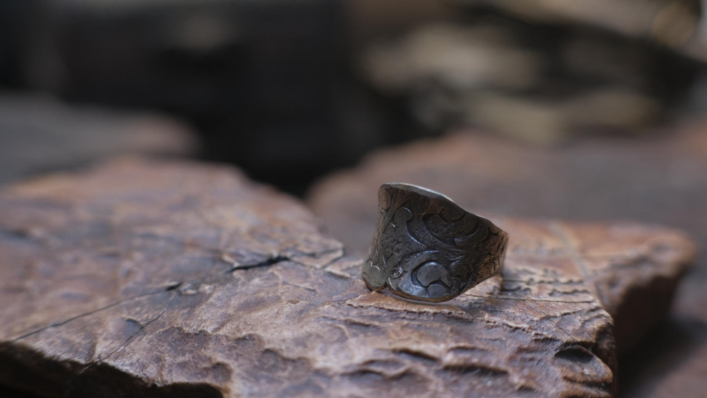 Pirate Inspired Textured Oxidised Sterling Silver Ring Size 8.5