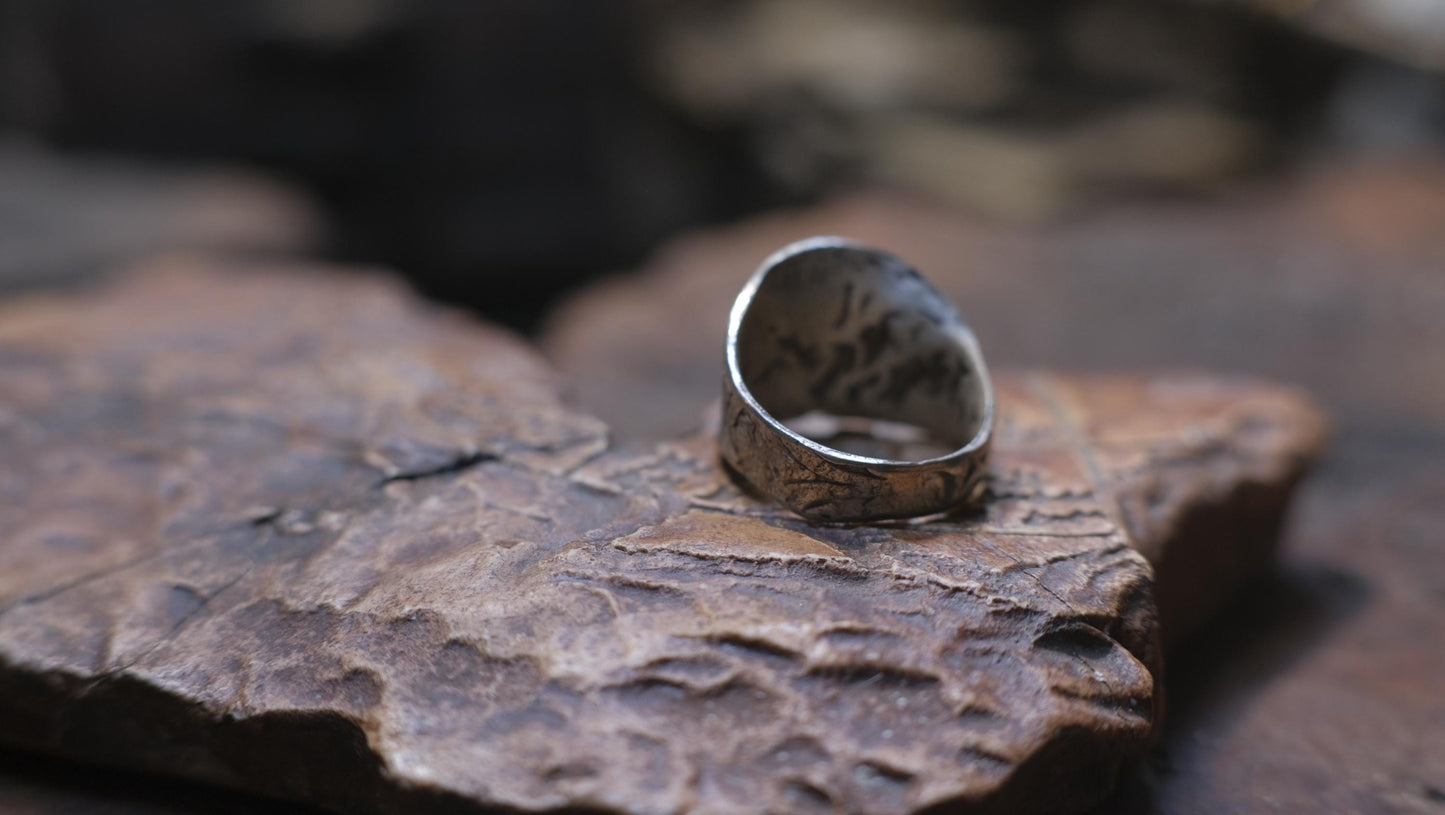 Pirate Inspired Textured Oxidised Sterling Silver Ring Size 8.5