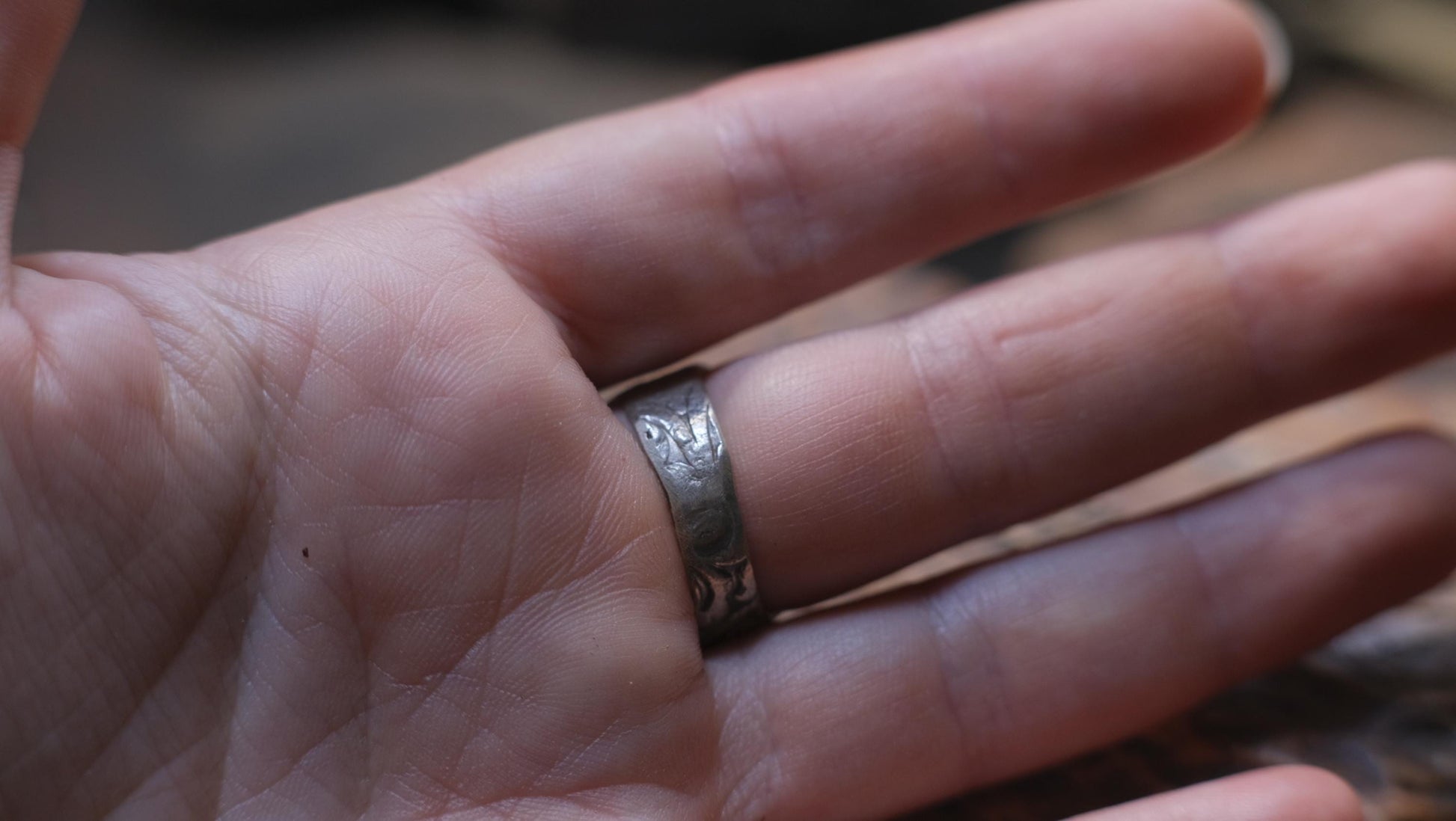 Pirate Inspired Textured Oxidised Sterling Silver Ring Size 8.5