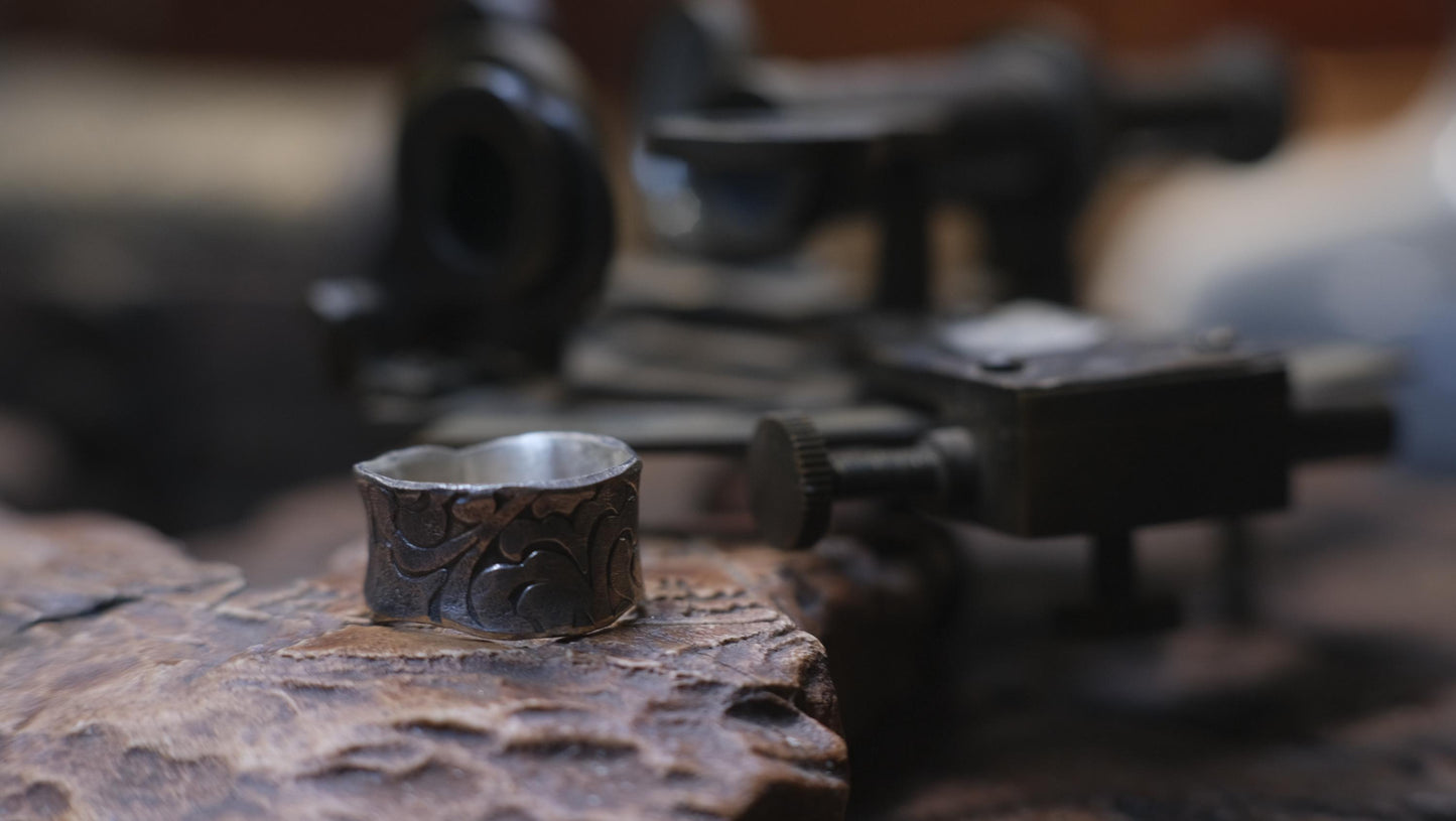 Rugged Treasures Pirate Inspired Sterling Silver Wide Banded Ring Size 7