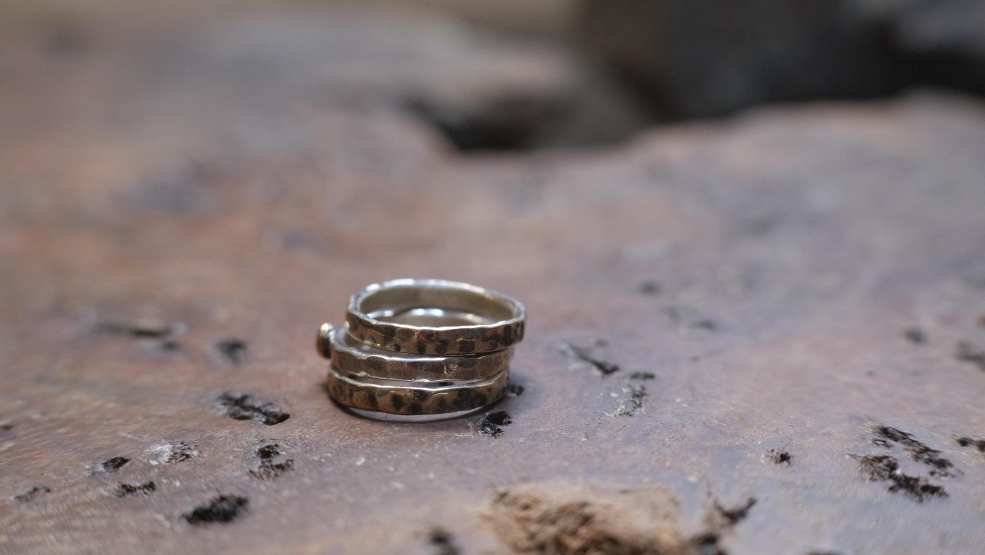 Handcrafted Hammered Sterling Silver Stacking Rings with 9ct Gold Detail Set of 3 made to size