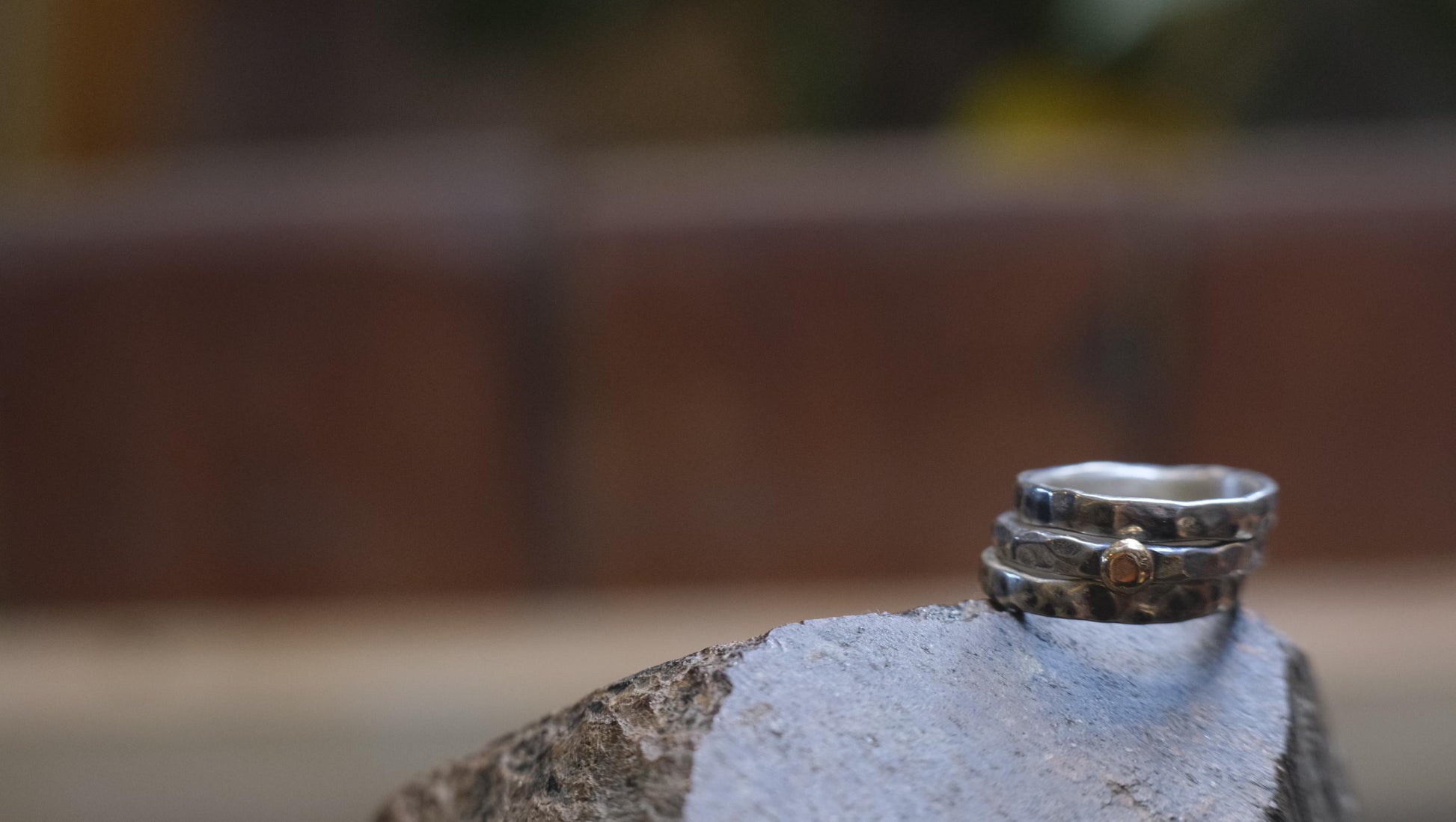 Handcrafted Hammered Sterling Silver Stacking Rings with 9ct Gold Detail Set of 3 made to size