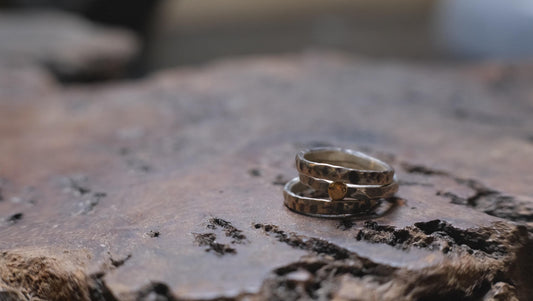 Handcrafted Hammered Sterling Silver Stacking Rings with 9ct Gold Detail Set of 3 made to size