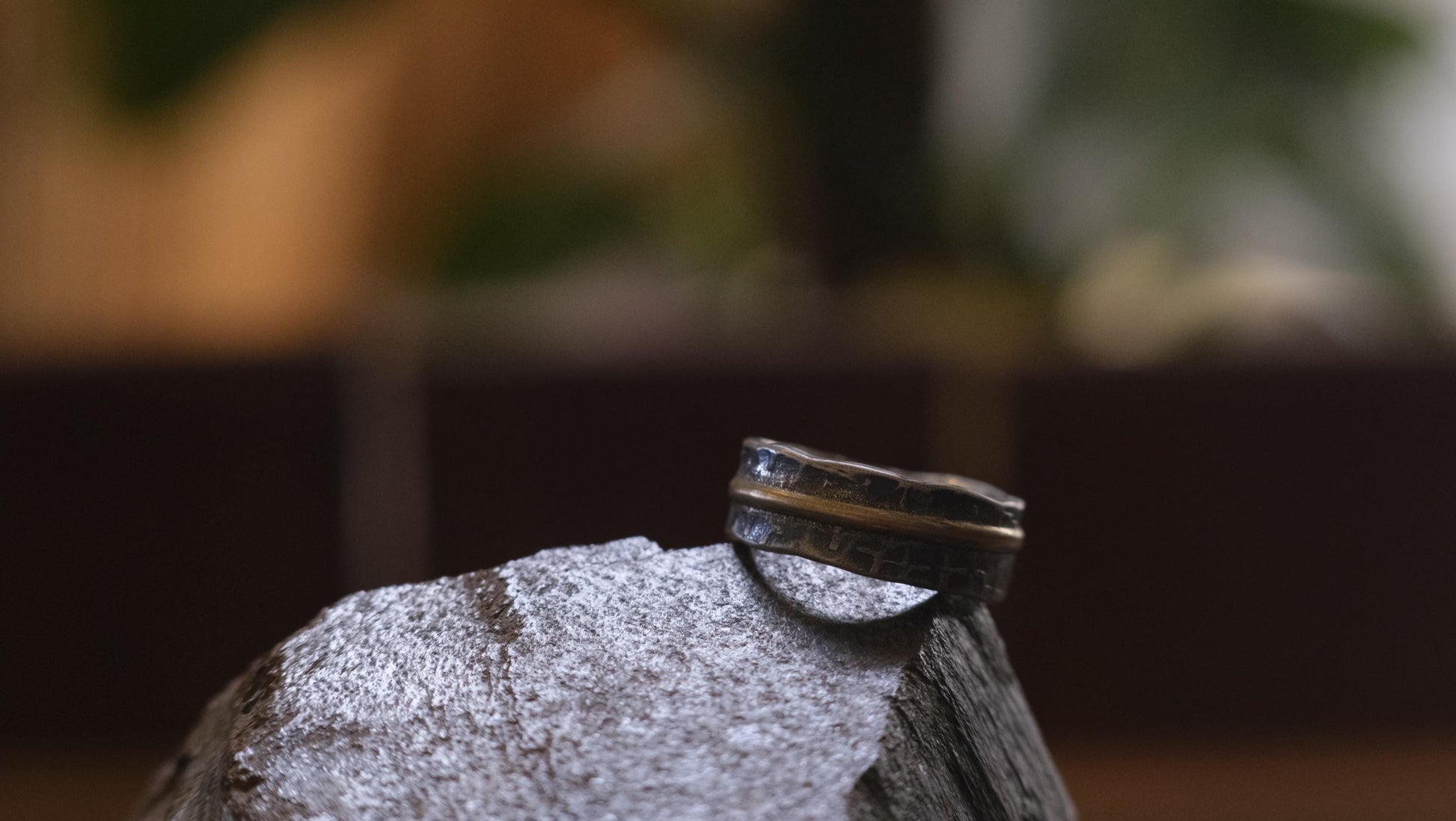 OOAK Textured Sterling Silver and 9ct Gold Ring with Size 8.5