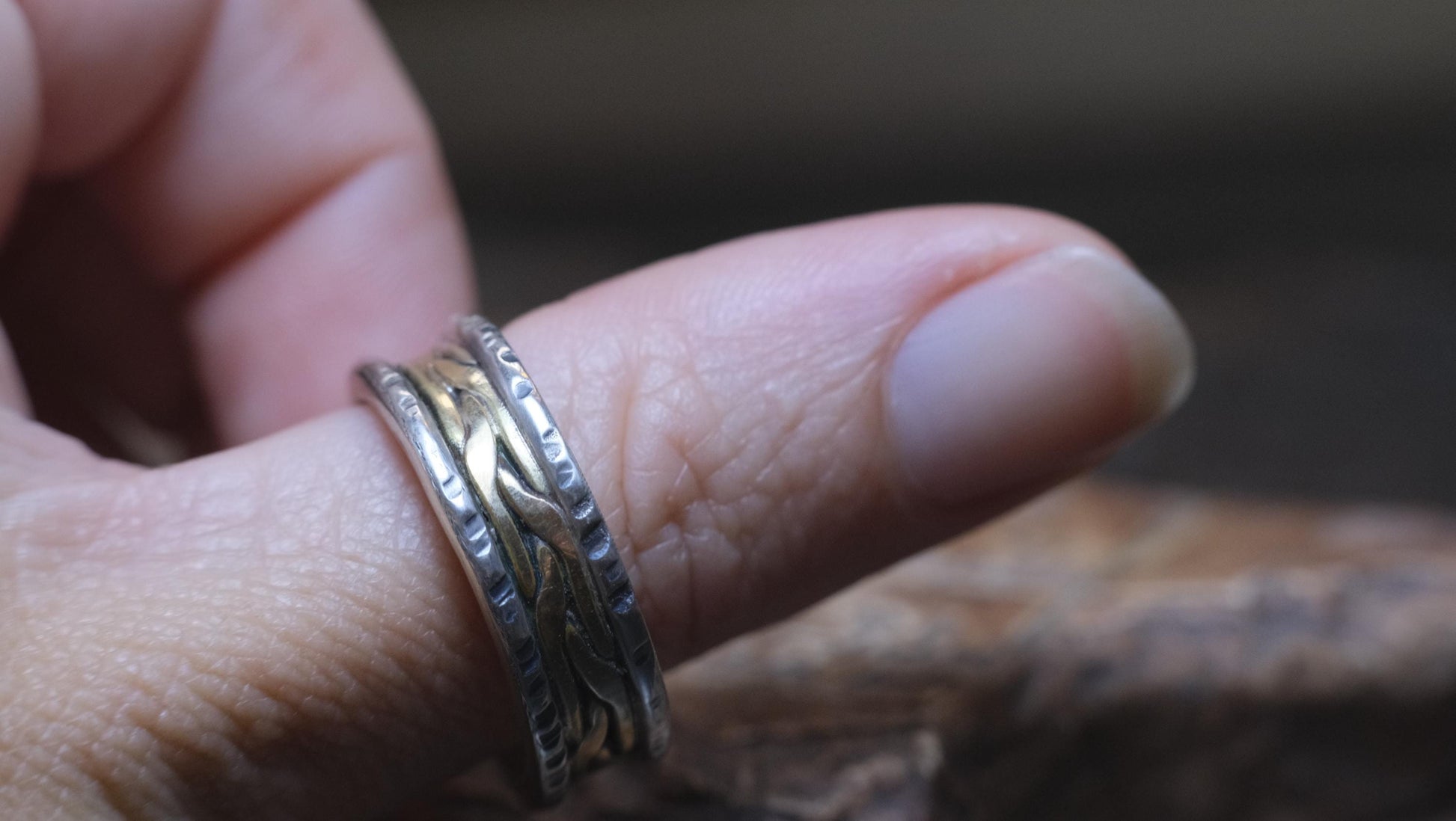 Braided 9ct Gold and Textured Sterling Silver Ring US 10.5