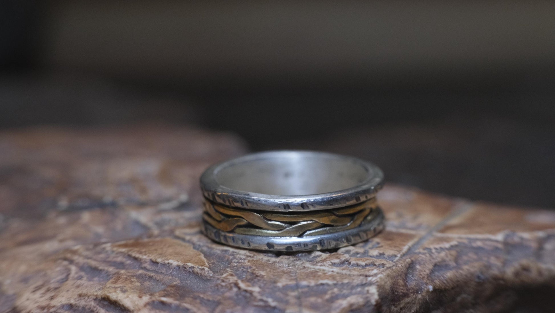 Braided 9ct Gold and Textured Sterling Silver Ring US 10.5