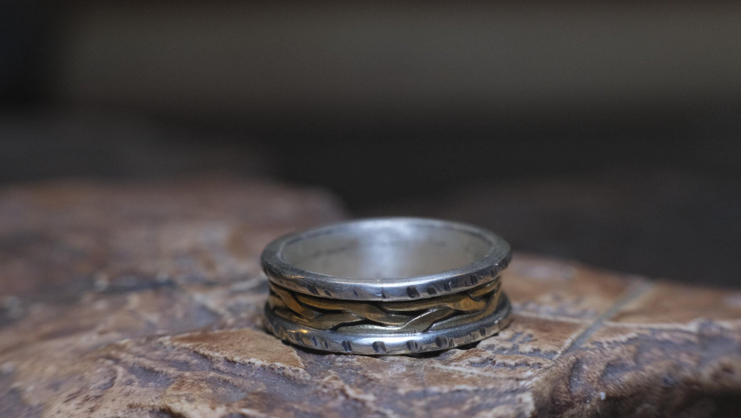 Braided 9ct Gold and Textured Sterling Silver Ring US 10.5