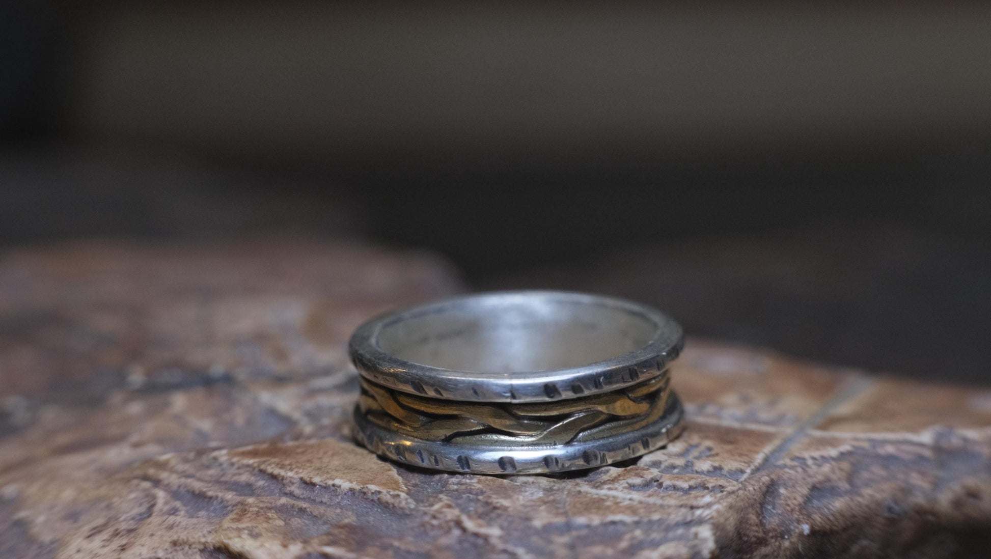 Braided 9ct Gold and Textured Sterling Silver Ring US 10.5