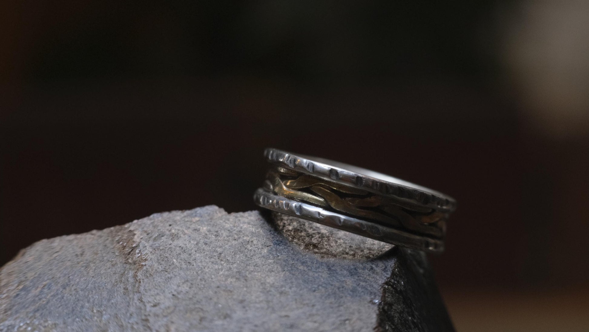 Braided 9ct Gold and Textured Sterling Silver Ring US 10.5