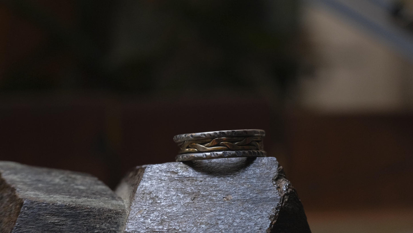 Braided 9ct Gold and Textured Sterling Silver Ring US 10.5