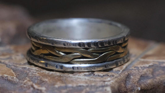 Braided 9ct Gold and Textured Sterling Silver Ring US 10.5