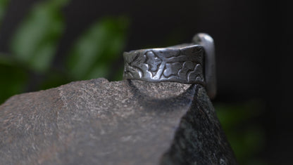 Blue Australian boulder opal ring in pirate-inspired textured sterling silver, size 7