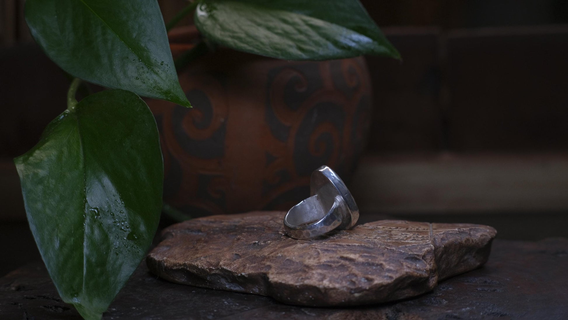 Large Bubble Banded Matrix Australian Opal and Sterling Silver Ring