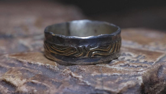 READY: OOAK Songlines Sterling Silver and 9ct Gold Ring with Size 7