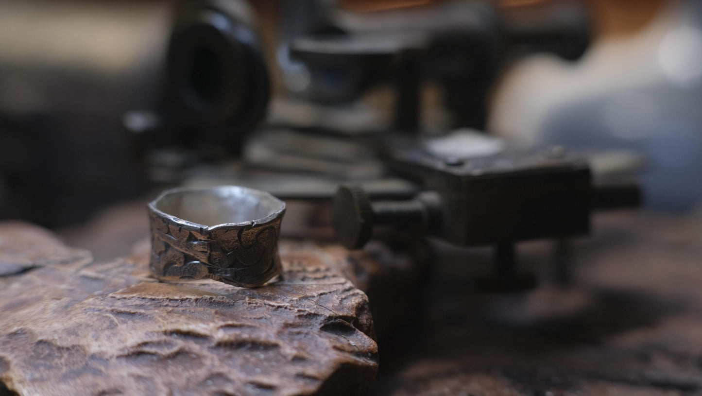 Rugged Treasures Pirate Inspired Sterling Silver Wide Banded Ring Size 7